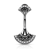 Double Jeweled Tribal Fan Navel Belly Button Ring