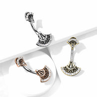 Double Jeweled Tribal Fan Navel Belly Button Ring