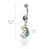 Mother of Pearl Crescent Moon CZ Stars Dangle Belly Button Navel Rings