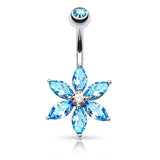 6 Marquise Cut CZ Petal Flower Navel Belly Button Ring