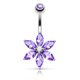 6 Marquise Cut CZ Petal Flower Navel Belly Button Ring