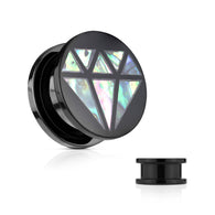 Abalone Inlaid Diamond Front Black Acrylic Screw Fit Plugs