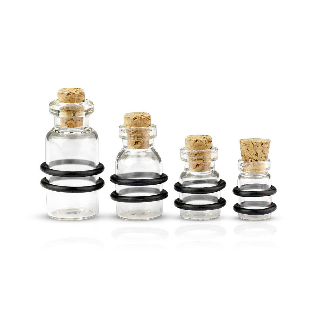 Clear Cork Bottle with 2-Black O-Rings Glass Plugs – iconbodyjewelry.com