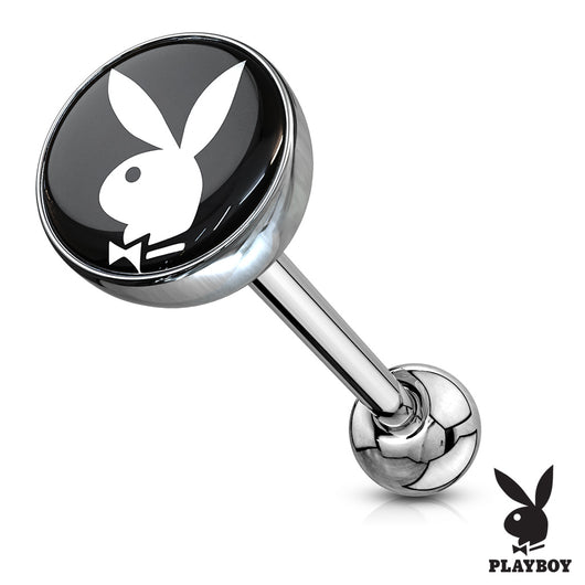 Licensed Classic Playboy Bunny Logo Print Inlay Barbell Tongue Rings