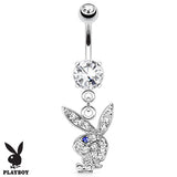 Playboy Bunny CZ Dangle Surgical Steel Navel Belly Button Ring