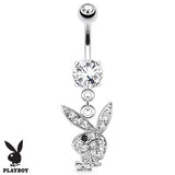 Playboy Bunny CZ Dangle Surgical Steel Navel Belly Button Ring