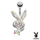 Multi CZ Paved Playboy Bunny 14kt Gold Plated Navel Belly Button Ring