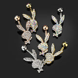 Multi CZ Paved Playboy Bunny 14kt Gold Plated Navel Belly Button Ring