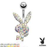 Multi CZ Paved Playboy Bunny 14kt Gold Plated Navel Belly Button Ring