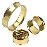 Pair Yellow Gold Basic Ear Plugs Double Flared Flesh Tunnels