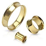 Pair Yellow Gold Basic Ear Plugs Double Flared Flesh Tunnels