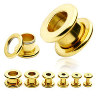 1 Pc 14K Gold Plated Basic Ear Plugs Screw Fit Flesh Tunnels