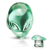 Pair Pyrex Glass Green Alien Face Double Flare Ear Plugs