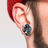 Pair Skull Front Double Flared Pyrex Glass Ear Plugs