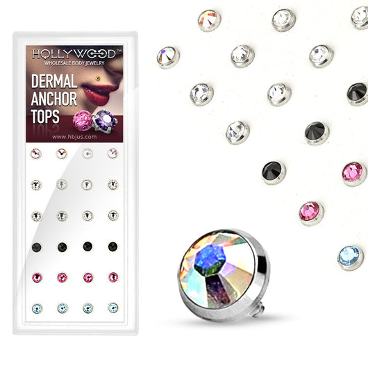 24 Pc Flat Bottom Dome CZ Dermal Anchor Top Package