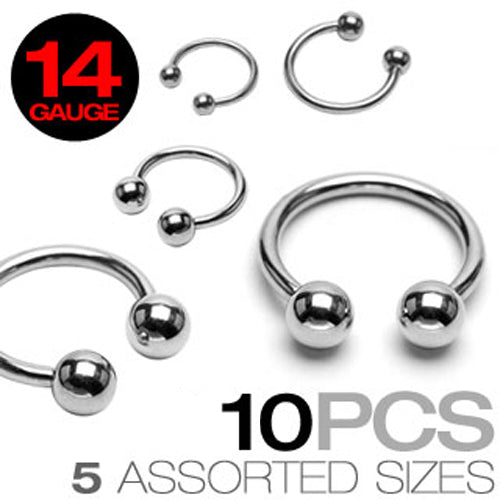 10 Pc Basic Surgical Steel Horseshoe Circular Barbells 14GA Mix Sizes