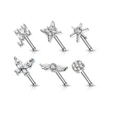 24 Pc Pre Loaded Mixed CZ Top Nose Bone Stud Rings
