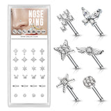 24 Pc Pre Loaded Mixed CZ Top Nose Bone Stud Rings