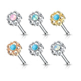 24 Pc Pre Loaded 5mm Turquoise & Opalite Flower Top Nose Bone Stud Rings
