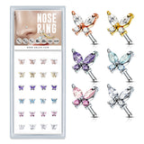 24 Pc Pre Loaded CZ Butterfly Top Nose Bone Stud Rings