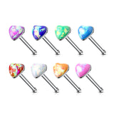 40 Pc Pre Loaded 3mm Opal Glitter Heart Top  Nose Bone Stud Rings