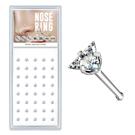 40 Pc Pre Loaded Triangle CZ Top Nose Bone Stud Rings