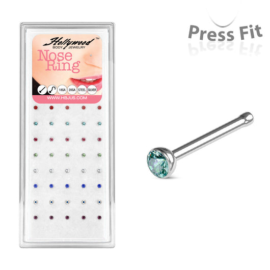 40 Pc Press Fit Mixed CZ Ball Surgical Steel Nose Bone Stud Pack