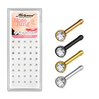 40 Pc Pre Loaded 2.5mm CZ IP Top Nose Bone Stud Rings