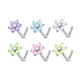 24 Pc Package Illumination Stone Flower L Bend Surgical Steel Nose Stud Rings