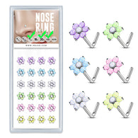 24 Pc Package Illumination Stone Flower L Bend Surgical Steel Nose Stud Rings