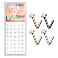 40 Pc Pre Loaded Black Gold Steel L Bend Round Prong Set CZ Nose Stud Rings