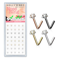 40 Pc Pre Loaded Black Gold Steel L Bend Star CZ Nose Stud Rings