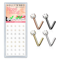 40 Pc Pre Loaded Black Gold Steel L Bend Square CZ Nose Stud Rings