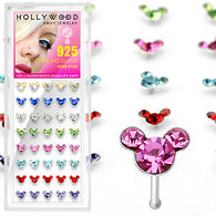 40 Pc Pack Of .925 Sterling Silver Micky Mouse CZ Nose Bone Stud Rings