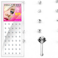 40 Pc Pack Of .925 Sterling Silver 2 mm Round Clear CZ Nose Bone Stud Rings