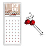 40 Pc Pack Of .925 Sterling Silver Cherry CZ Nose Bone Stud Rings