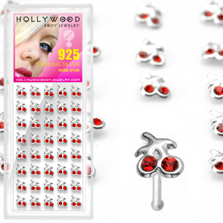 40 Pc Pack Of .925 Sterling Silver Cherry CZ Nose Bone Stud Rings