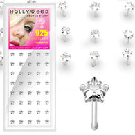 40 Pc Pack Of .925 Sterling Silver 3mm Clear Star CZ Nose Bone Stud Rings