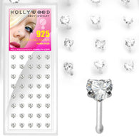 40 Pc Pack Of .925 Sterling Silver 3mm Heart CZ Nose Bone Stud Rings