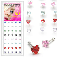 40 Pc Pack Of .925 Sterling Silver 3mm Heart Mixed CZ Nose Bone Stud Rings