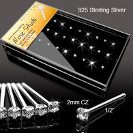 24 Pc Package .925 Sterling SilverCZ Bendable Fishail Nose Stud Rings