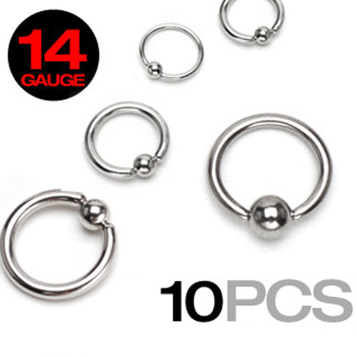 10 Pc of Basic 316L Surgical Steel Captive Bead Rings 14GA