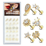 24 Pc Package Mixed Style 14Kt Gold Plated Top Labret Monroe Ear Cartilage Studs