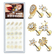 24 Pc Package Mixed Style Gold Plated Top Labret Monroe Ear Cartilage Studs