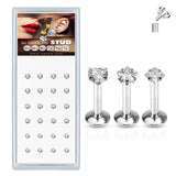 24 Pc Pre Loaded Pack CZ Labret Monroe Ear Cartilage Studs