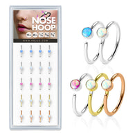 20 Pc Pack 20G Opal 316L Surgical Steel Nose Hoop Tragus Cartilage Ring