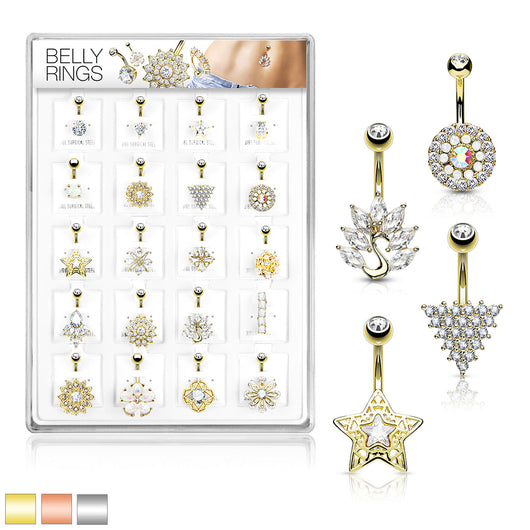 20 Pc Box Package 14K Gold Plated CZ Assorted Navel Belly Button Ring