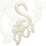 Tribal Floral Hand Carved Organic Bone Hooks Ear Taper Ear Plugs