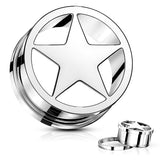 Pair Star 316L Surgical Steel Screw Fit Flesh Tunnels Plugs