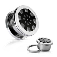 Black Ship Wheel Surgical Steel Screw Fit Flesh Tunnels